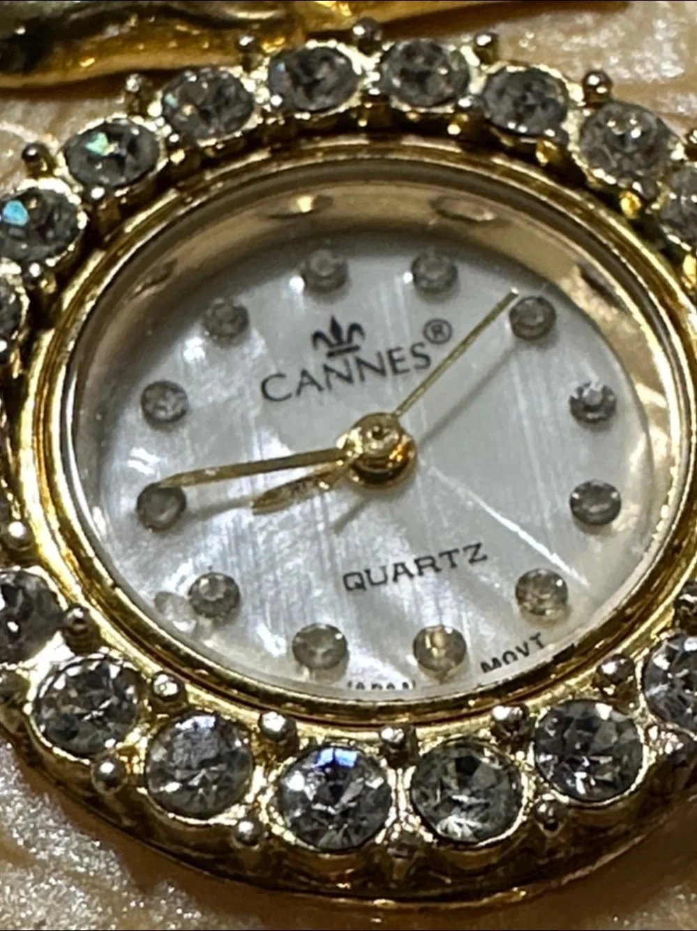 Cannes Gold Tone Elephant Hinged Enamel Clamper Bracelet Watch